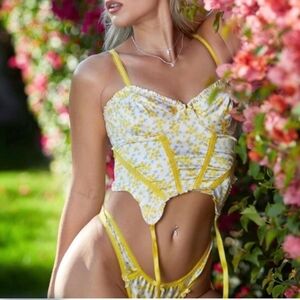 For Love And Lemons Daffodil Bustier Yellow Floral Medium NEW